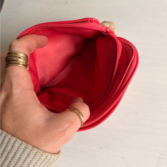 Coach Beige Signature Wristlet with Coral Trim - Picture 3 of 6